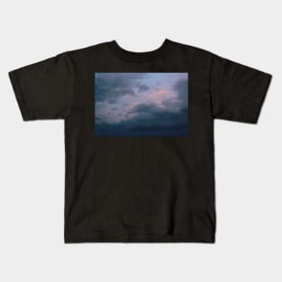 clouds sunset summer evening aesthetic photography blue grey pink purple Kids T-Shirt